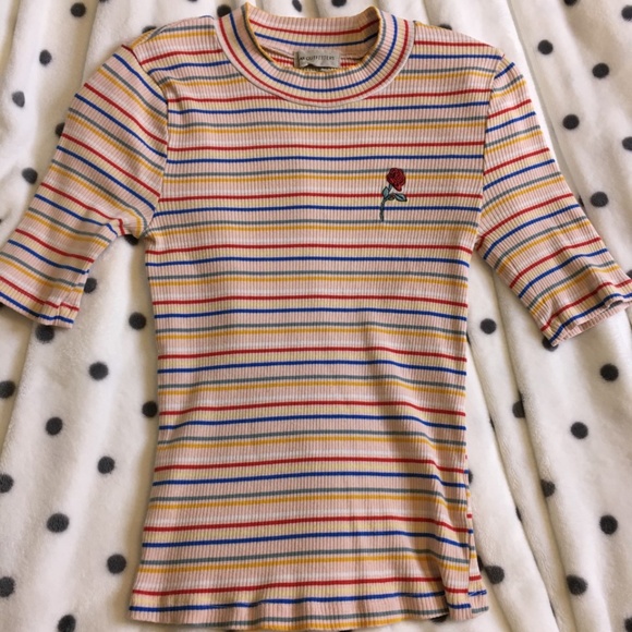 Urban Outfitters - Waist-Length Multicolour Striped Ribbed Mockneck Top - Picture 1 of 4
